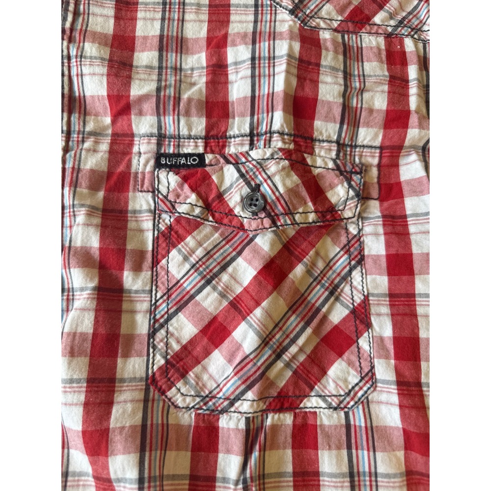 Buffalo David Bitton Mens 2XL Red White Plaid Western Short Sleeve Button Shirt - Picture 4 of 10